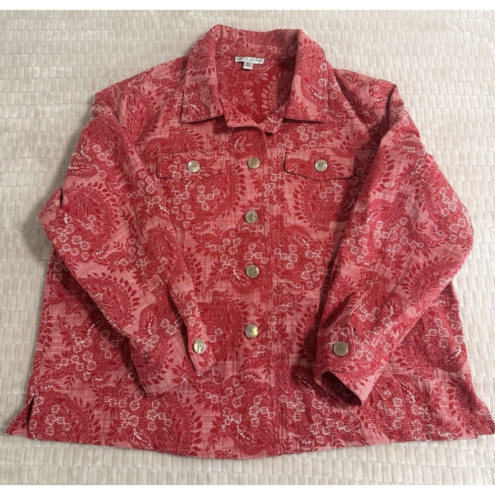 Rebecca Malone Women’s 2X Paisley Button-Front Jacket